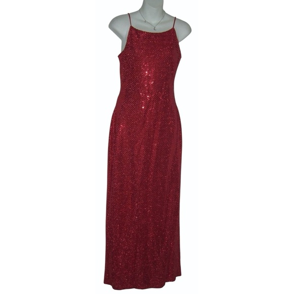 Taboo Dress Vintage 90s Red Sequin Glitter Open Back Hollywood y2k Prom Fairy - Picture 13 of 14